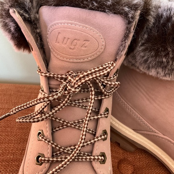 New WOT Lugz Empire Hi Fur Womens Boots Dusty Rose Pink Combat Moto Boots LaceUp - Picture 8 of 14